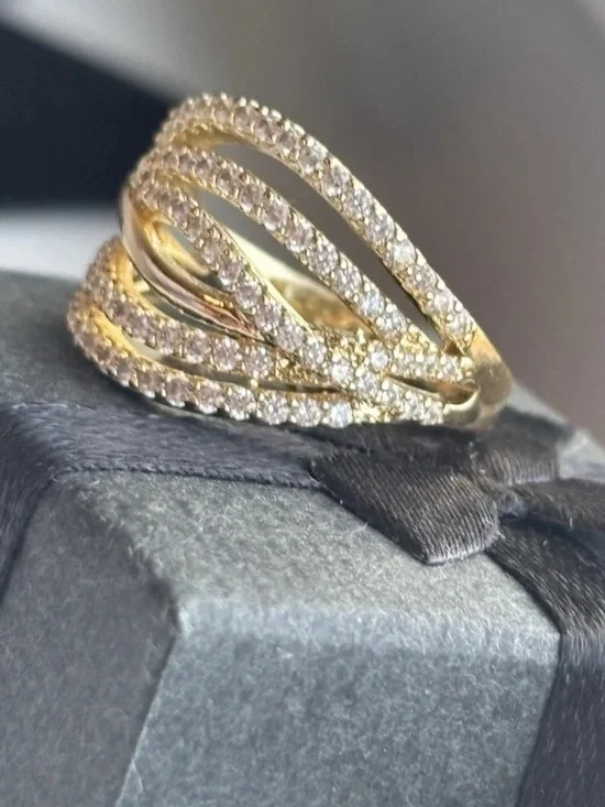 Gold Plated Multi Band Pave CZ Ring Size 6 Layered Wrap Statement Ring - Picture 5 of 11